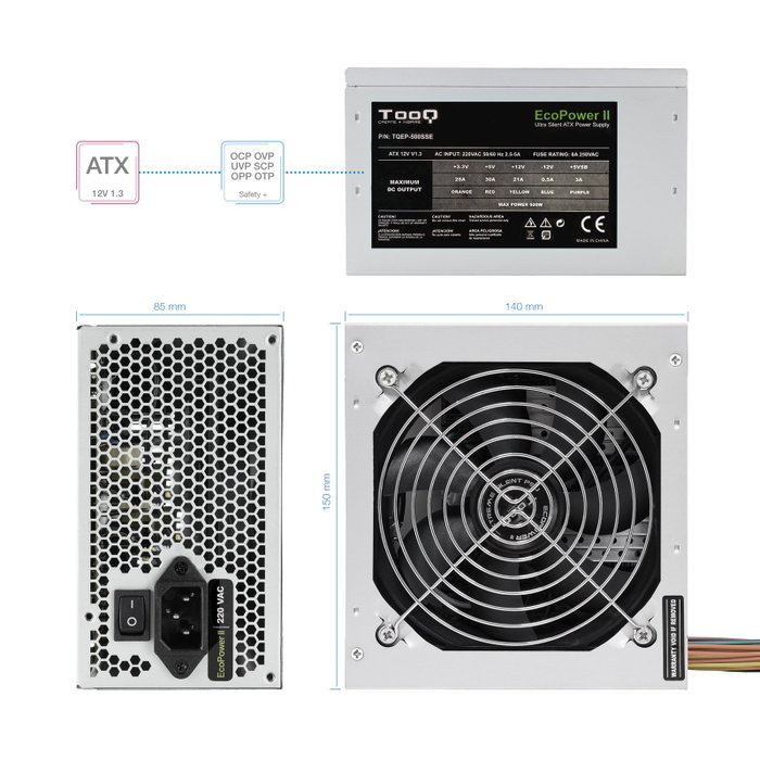 TOOQ Fuente de Alimentación EcoPower II TQEP-500SSE 500W Plata